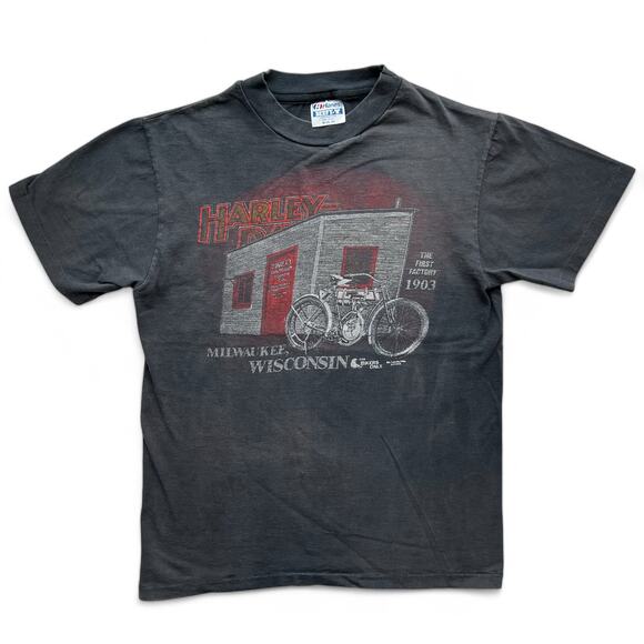 Vintage 80s Harley Davidson Motorcycles First Factory T Shirt Bikers Only Hanes - Picture 1 of 12